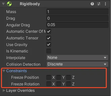 UnityエディターでFreeze Rotationを設定する