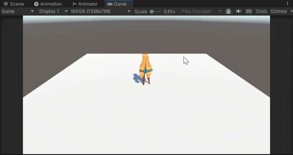 UnityちゃんがWASDキーで移動し、Spaceキーでジャンプしている様子
