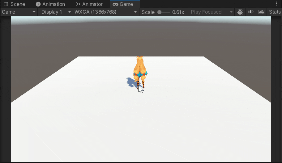 Unityちゃんが背を向けて歩いているゲーム画面