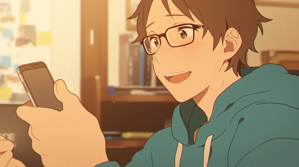 スマホ画面を見せて「らくらく宝くじ確認」アプリのクローズドテスト参加を呼びかけるイラスト