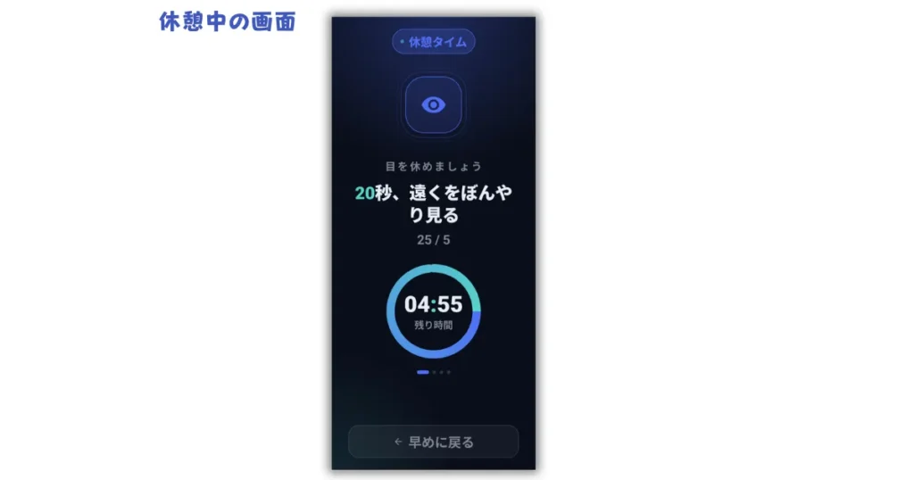目を休めるアプリ(EasyEyeBreak)の休憩画面のイメージ画像