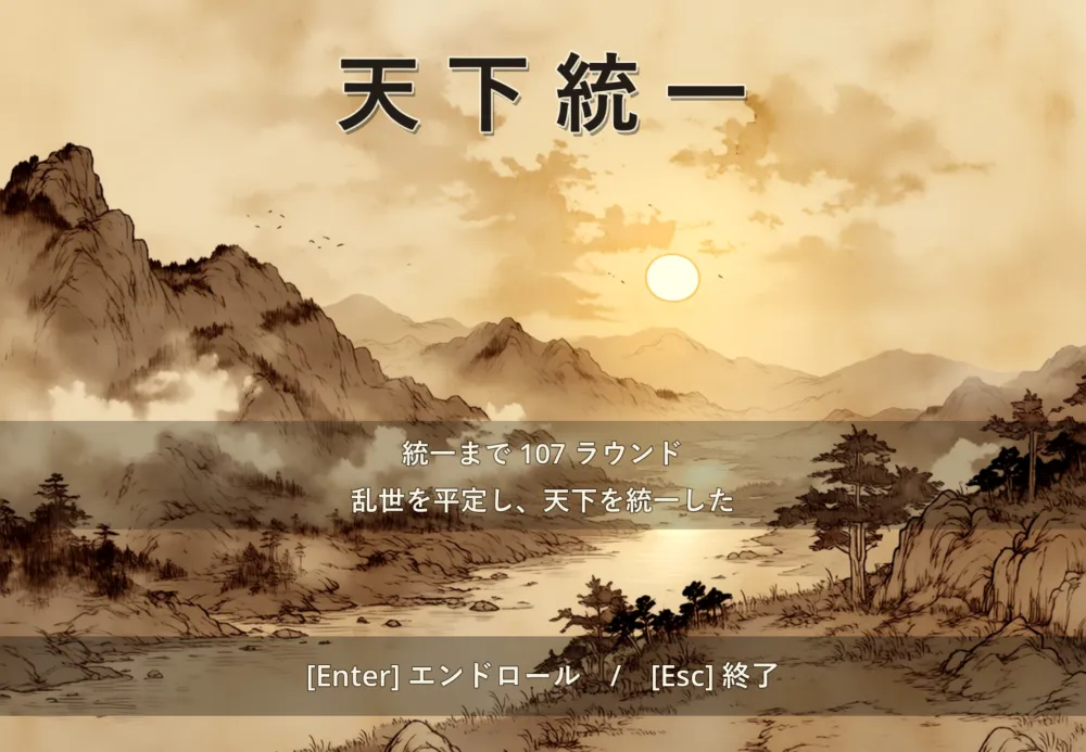 三国志ミニのエンド画面のイメージ