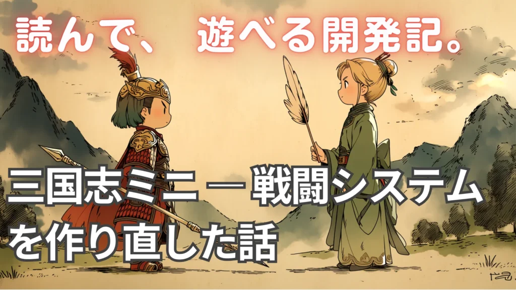ちびキャラアニメ風の三国志将軍2人が対峙している画像。